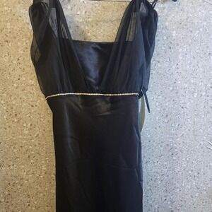 Vtg. Black Evening Gown, Fiesta, Maxi Lace /Satin Rhinestones, Women's Size M'